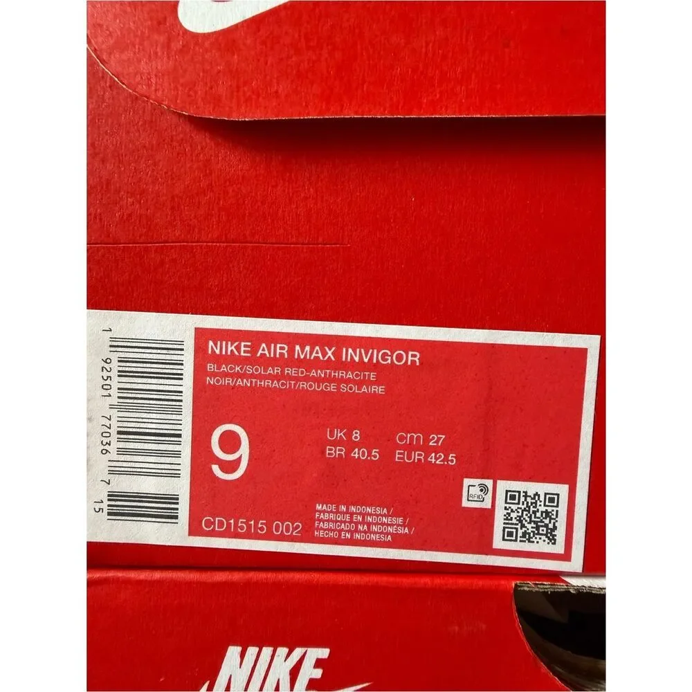 Nike Air Max Invigor Solar Red Anthracite CD1515-002 Men’s Size 9